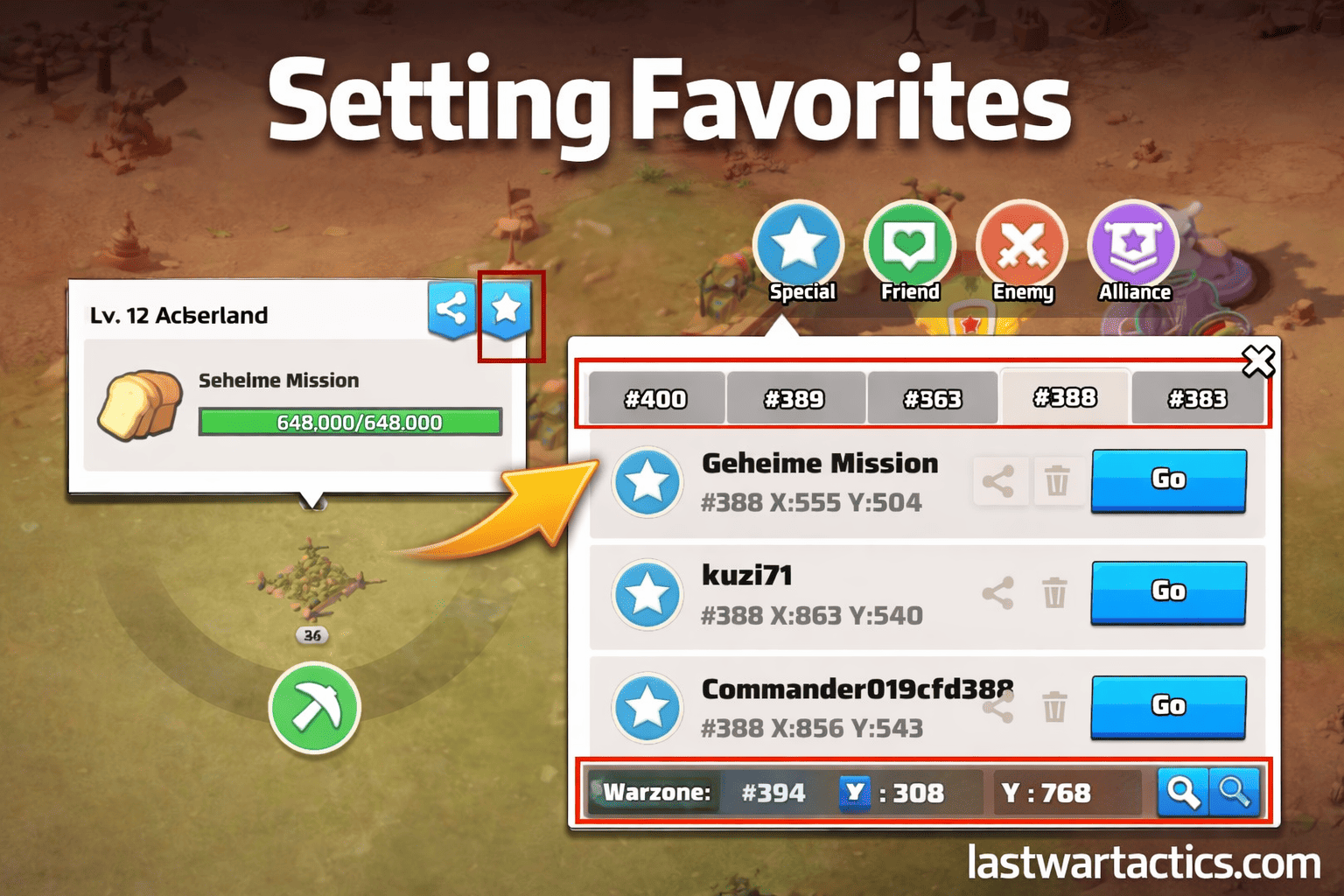 Favoriten setzen in Last War und speichern